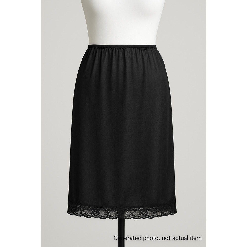 Adonna Black Nylon Half Slip Skirt Sheer Vintage Lingerie Lace Hem Large